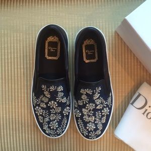 Dior Crystal Embellished Denim Flat Shoes